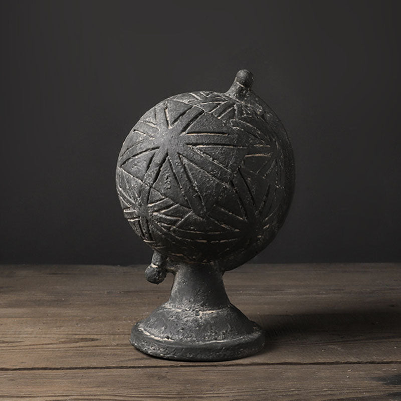 Vintage Resin Gray Globe Sculpture - HOMYEA