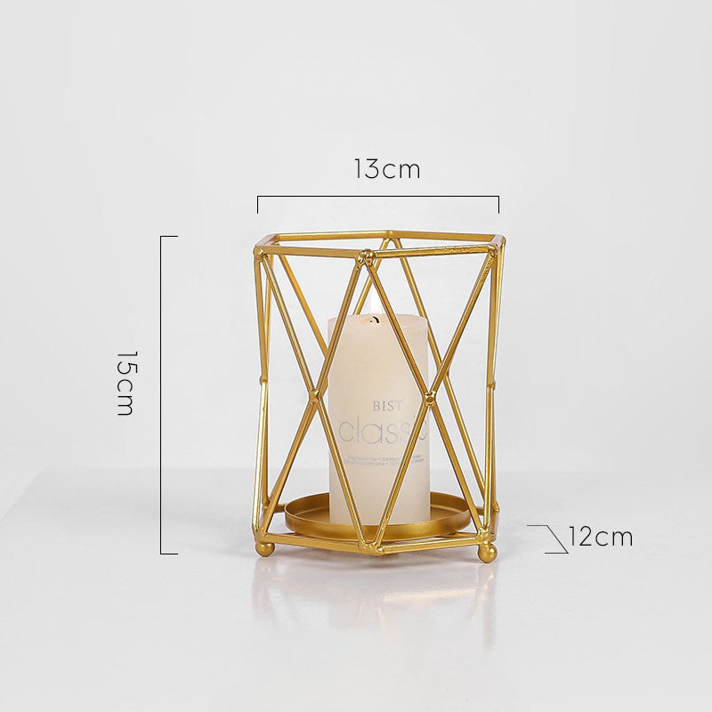 Gold Geometric Wrought Candle Holder - HOMYEA