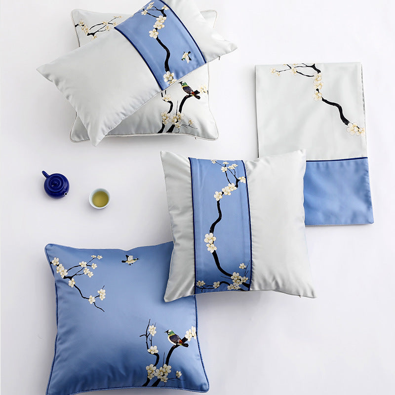 Velvet Pillow With Plum Blossom Design - HOMYEA