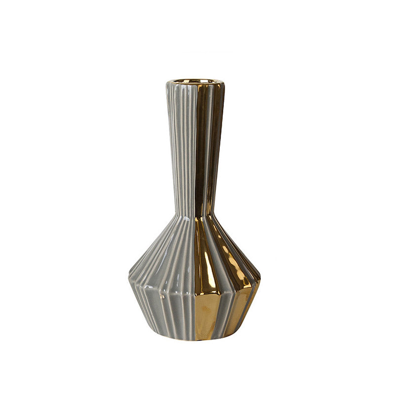 Simple Ceramic Gray Gold Geometric Vases - HOMYEA