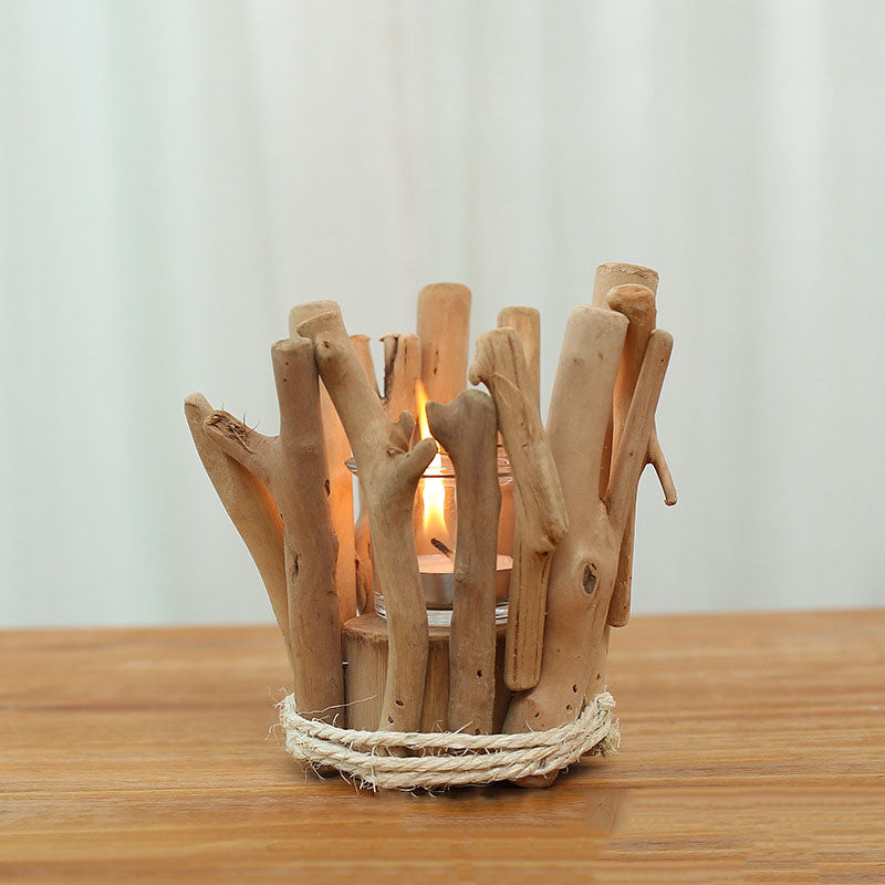 Home Handmade Design Wood Color Candle Holder - HOMYEA