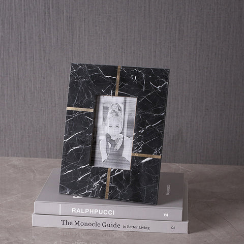 Modern Minimalist Brass Natural Marble Photo Frame - HOMYEA