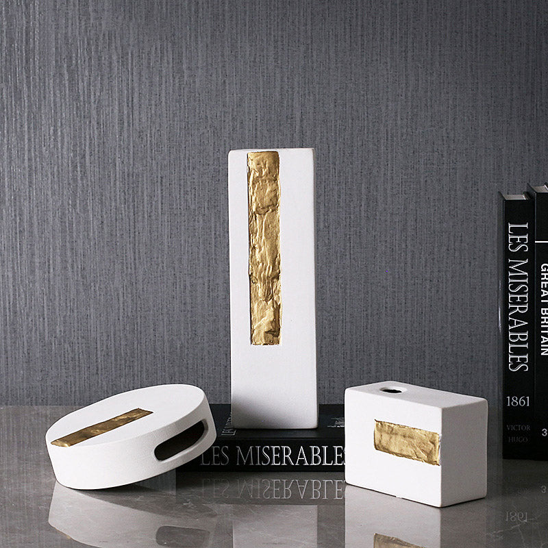 Modern Ceramic Round Square Gold and White Vases - HOMYEA