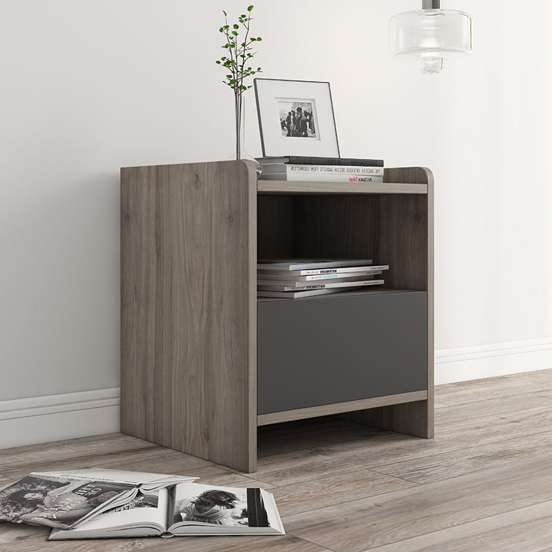 Grey and Beige Wooden Nightstand - HOMYEA