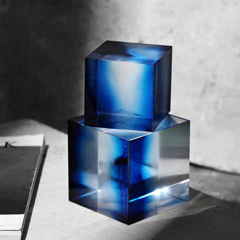 Geometric Blue Crystal Cube Bookends - HOMYEA