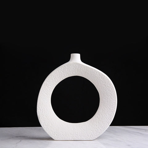 Nordic Ceramic White Creative Circle Vase - HOMYEA