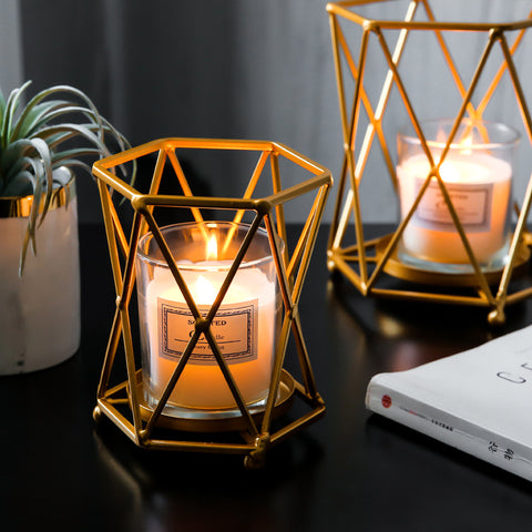 Gold Geometric Wrought Candle Holder - HOMYEA