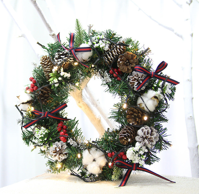 Simulation Pine White Cotton Christmas Wreath - HOMYEA