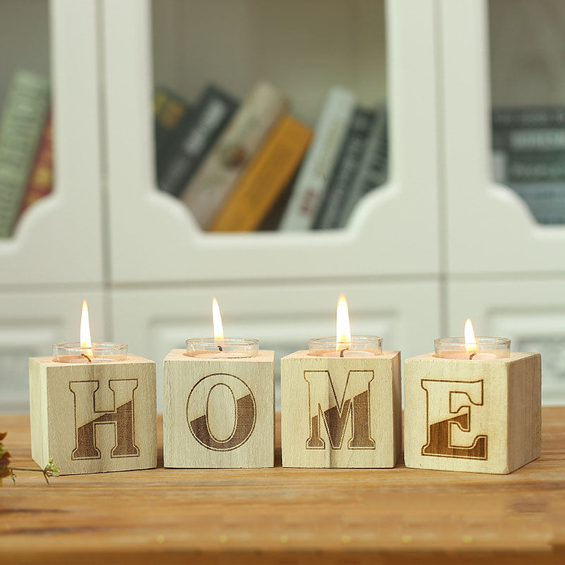 Creative Wooden Handmade Alphabet Candle Holder - HOMYEA