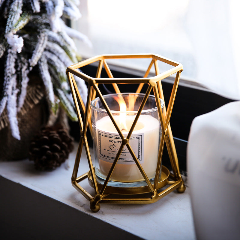 Gold Geometric Wrought Candle Holder - HOMYEA