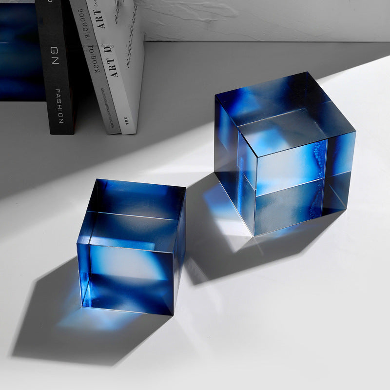 Geometric Blue Crystal Cube Bookends - HOMYEA