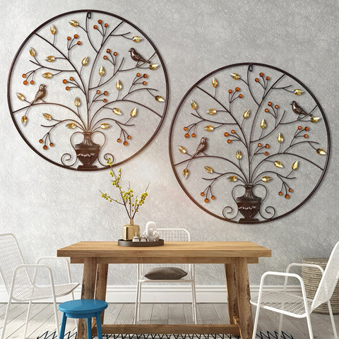 Wrought Iron Flower and Bird Wall Decoration - HOMYEA