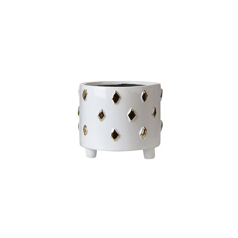 Simple Ceramic Plating Square Gold Pot White Vases - HOMYEA