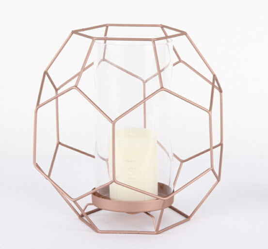 Iron Rose Gold Geometric Shape Candle Holder - HOMYEA