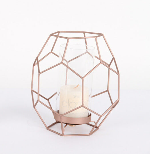 Iron Rose Gold Geometric Shape Candle Holder - HOMYEA