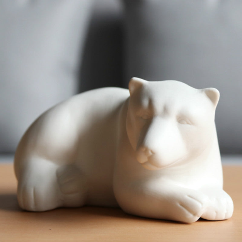 White Ceramic Bear Sculpture - HOMYEA