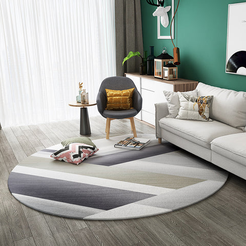 Geometric Contrast Polyester Round Rugs - HOMYEA