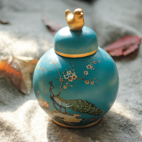 Ceramic Blue Peacock Vase - HOMYEA