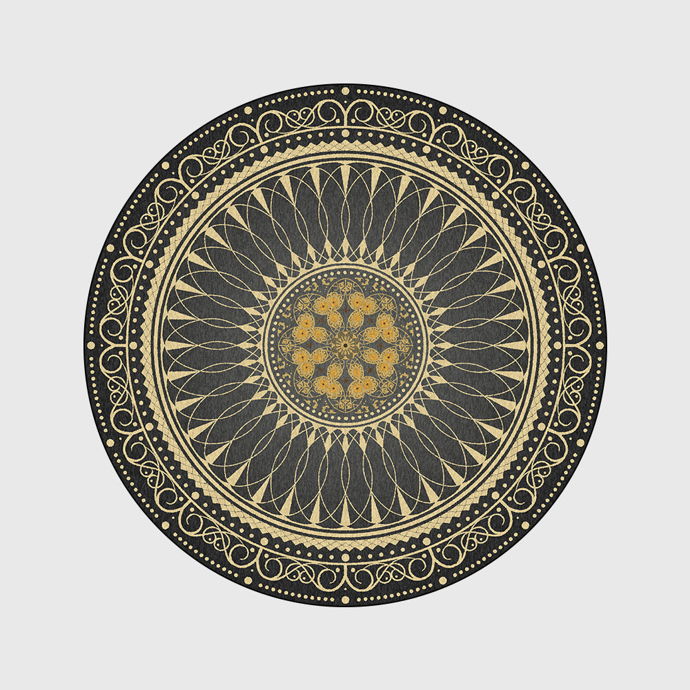 Black and Gold Round Carpet - HOMYEA