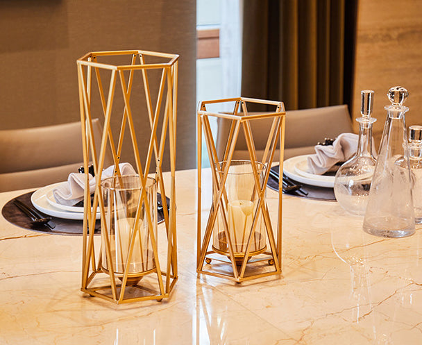 Golden Metal Geometric Shape Candle Holder - HOMYEA