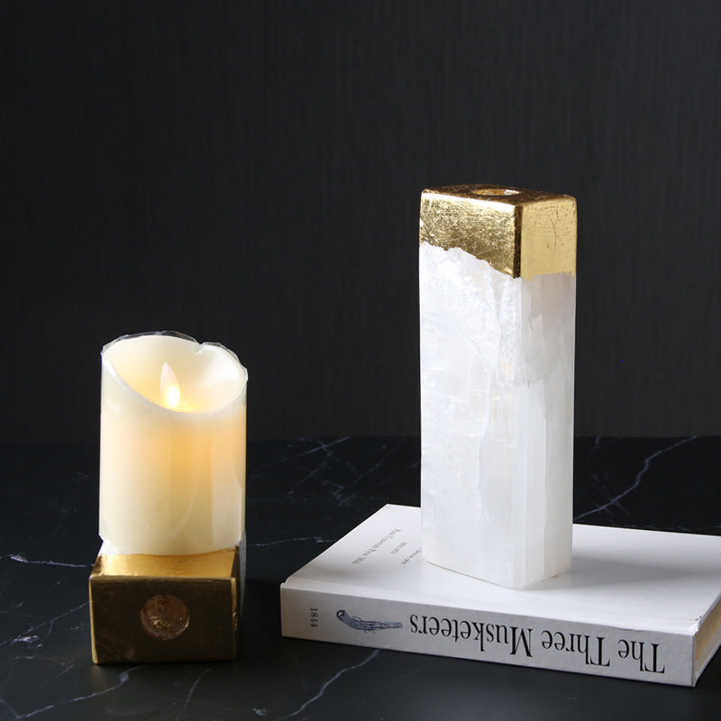 Simple Natural Spar Candlestick Desktop Decoration - HOMYEA