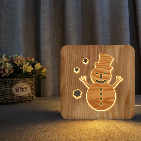 3D Snowman Wood LED Lamp - HOMYEA