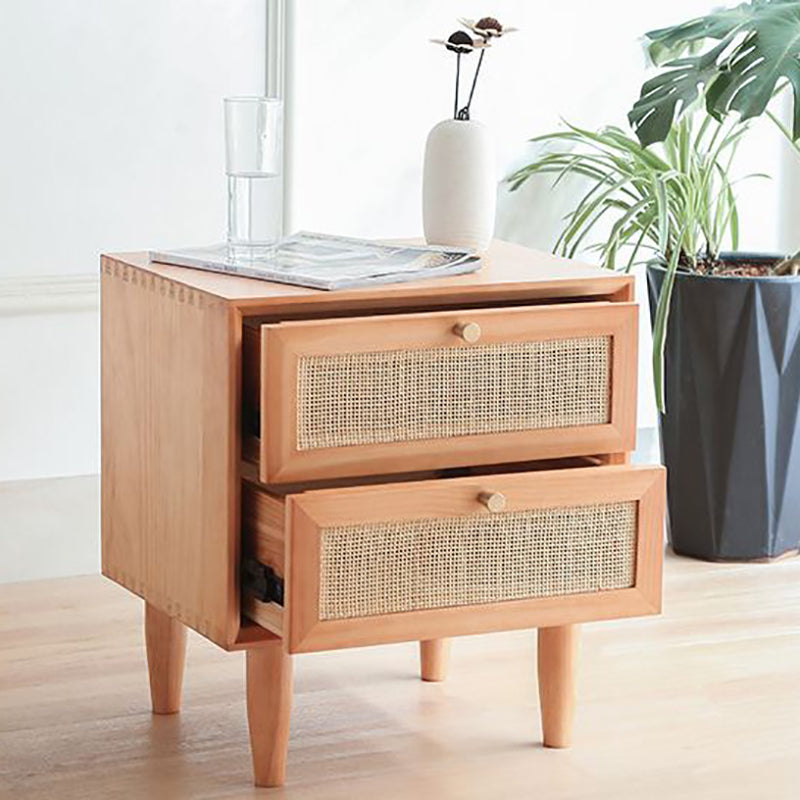 Modern Wooden Rattan Nightstand - HOMYEA