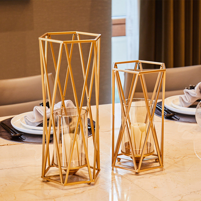 Golden Metal Geometric Shape Candle Holder - HOMYEA