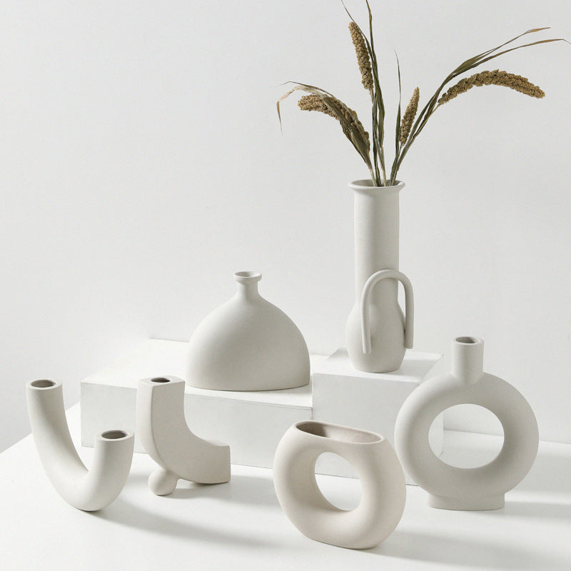 White Ceramic Table Art Vases - HOMYEA