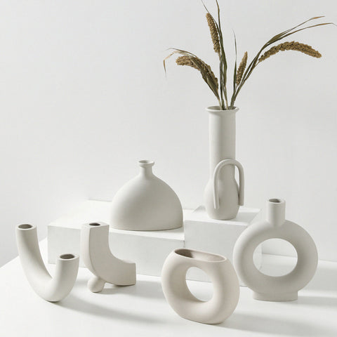 White Ceramic Table Art Vases - HOMYEA