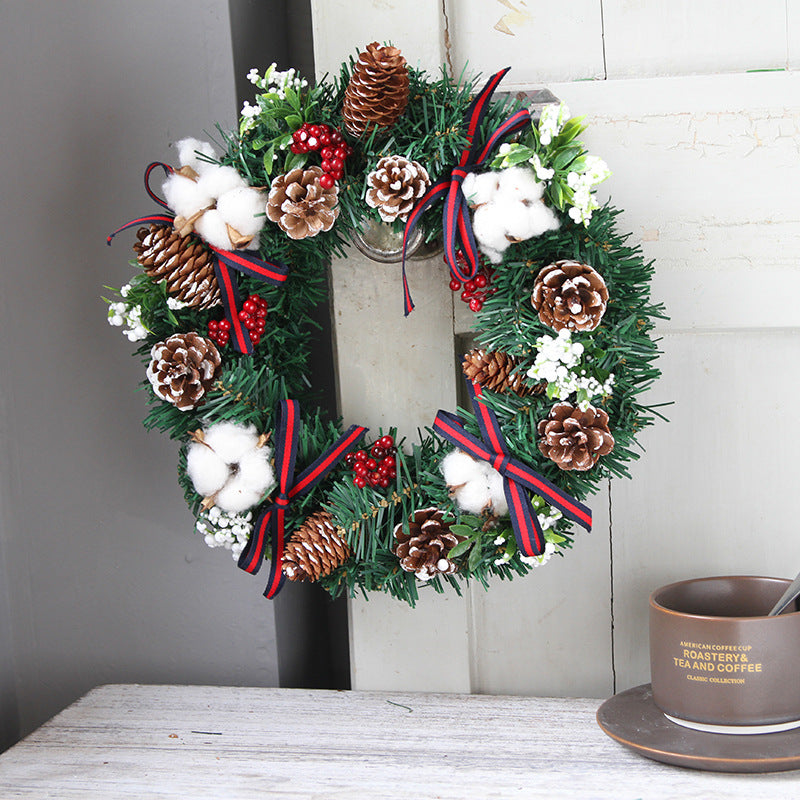 Simulation Pine White Cotton Christmas Wreath - HOMYEA