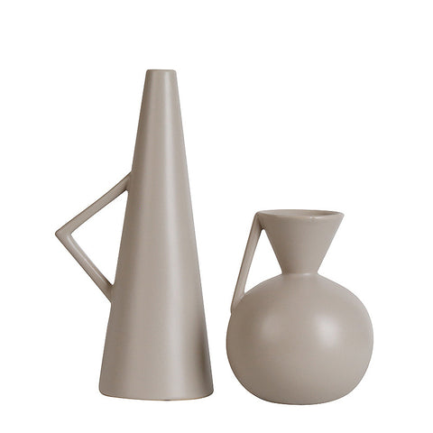 Ceramic Simple Pot Geometric White Gray Vases - HOMYEA