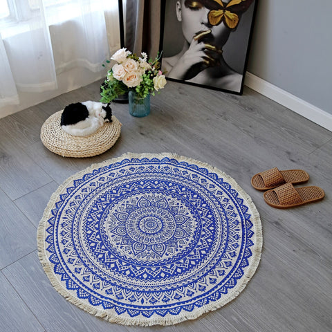 Printed Cotton Thread Braided Round Carpet - HOMYEA