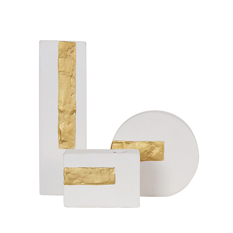 Modern Ceramic Round Square Gold and White Vases - HOMYEA