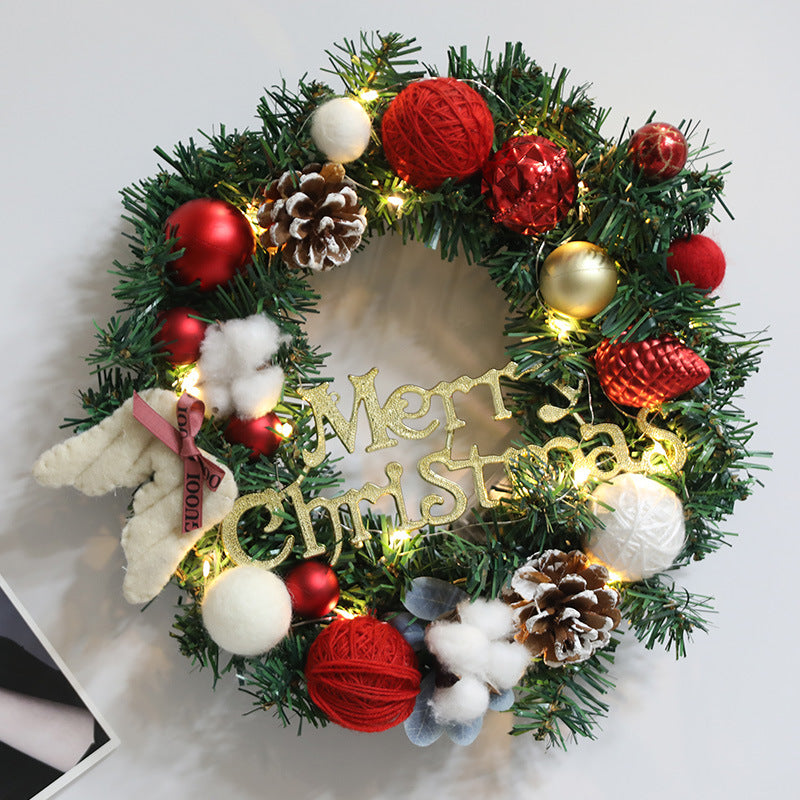 Christmas Red Wool Ball Wreath - HOMYEA