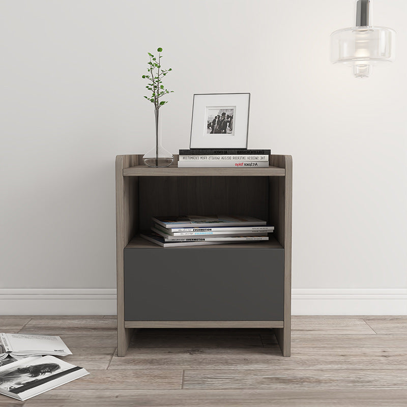 Grey and Beige Wooden Nightstand - HOMYEA