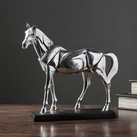 Vintage Silver Horse Resin Sculpture - HOMYEA