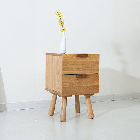 Double Drawer Wooden Nightstand - HOMYEA