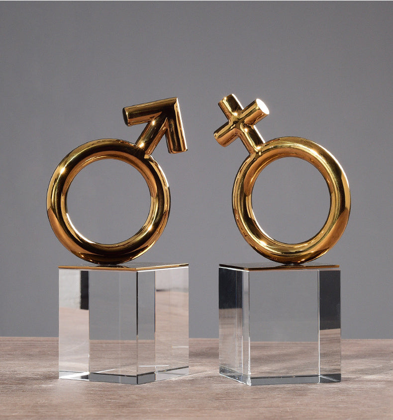 Golden Gender Symbol Crystal Metal Bookends - HOMYEA