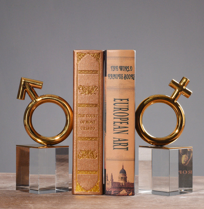 Golden Gender Symbol Crystal Metal Bookends - HOMYEA