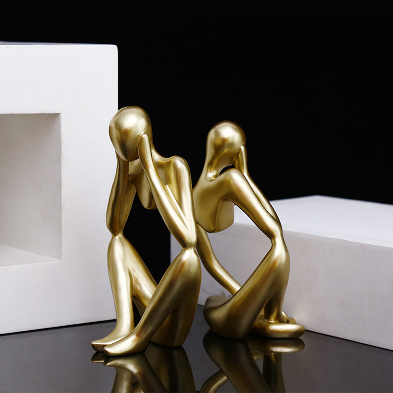 Golden Abstract Character Sculptures - HOMYEA