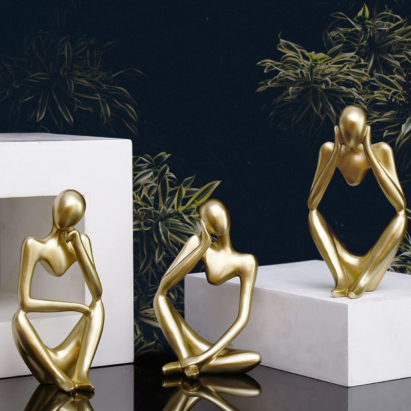 Golden Abstract Character Sculptures - HOMYEA