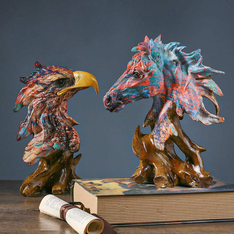 Art Painted Wolf Horse Lion Eagle Animal Head Resin Ornament - HOMYEA