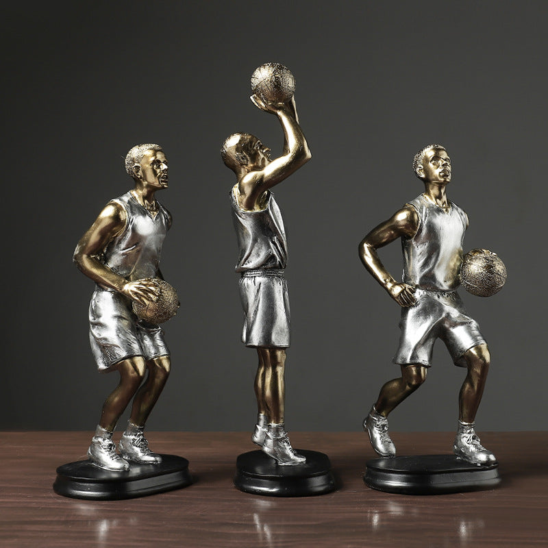 Silver Gold Basketball Player Sculpture - HOMYEA