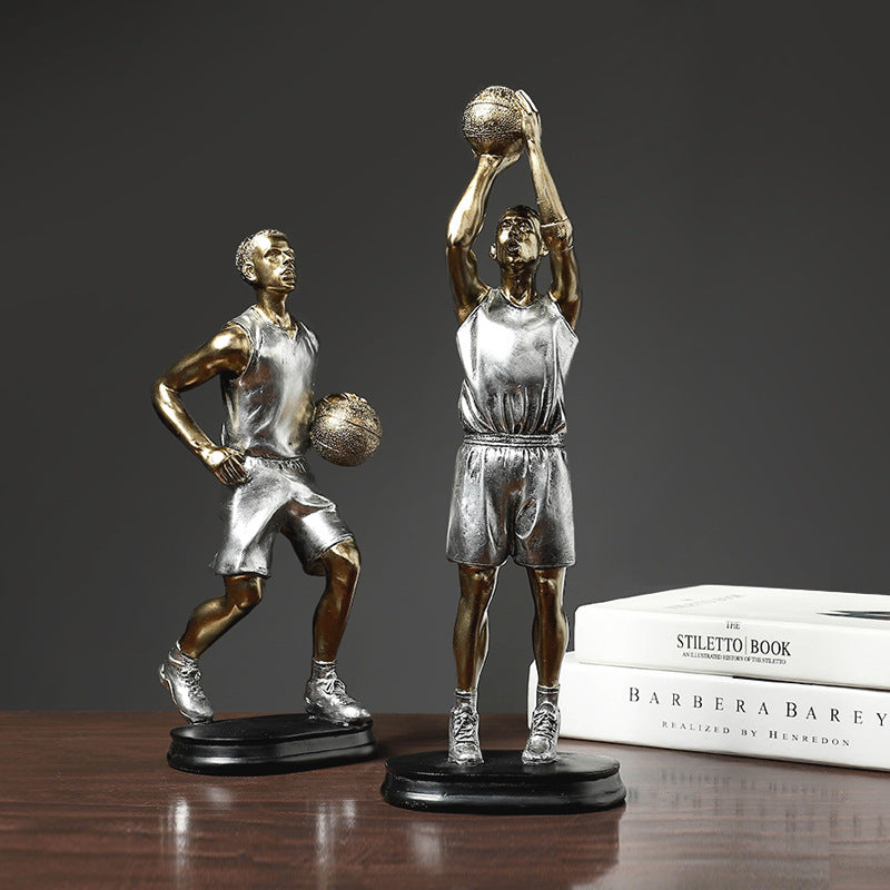 Silver Gold Basketball Player Sculpture - HOMYEA