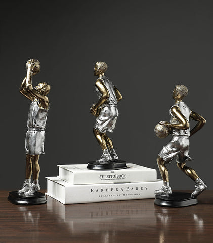 Silver Gold Basketball Player Sculpture - HOMYEA