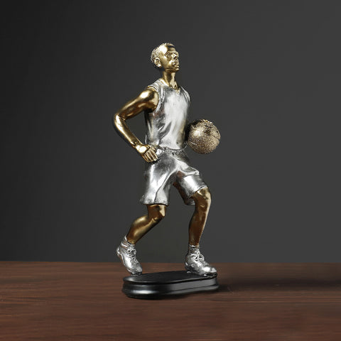 Silver Gold Basketball Player Sculpture - HOMYEA