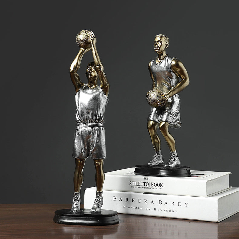 Silver Gold Basketball Player Sculpture - HOMYEA