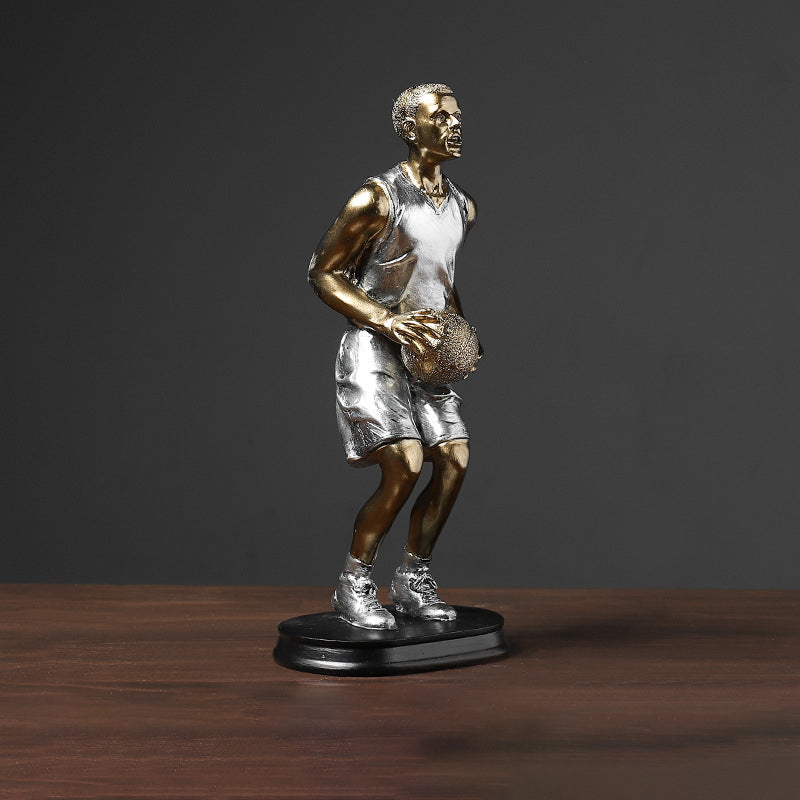 Silver Gold Basketball Player Sculpture - HOMYEA