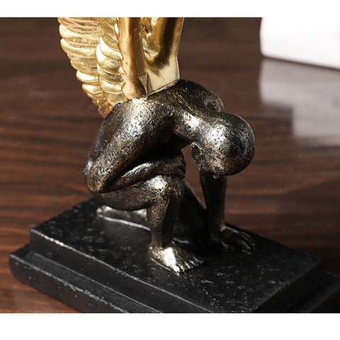 Single Wing Black Gold Angel Sculpture Decoration - HOMYEA